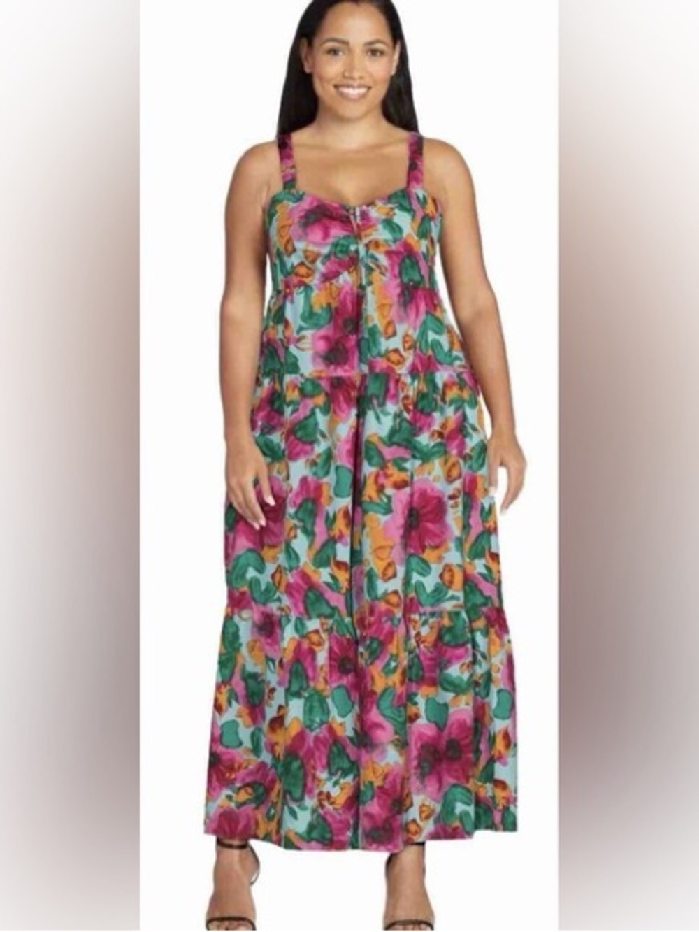 Terra & Sky ~ Multicolor Maxi Sundress ~ Smocked Back ~ Vibrant Floral Colors